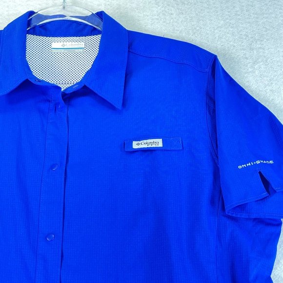 COLUMBIA Womens XL Blue Omni Shield SPF Performance Short Sleeve Button Up Shirt - Picture 2 of 13